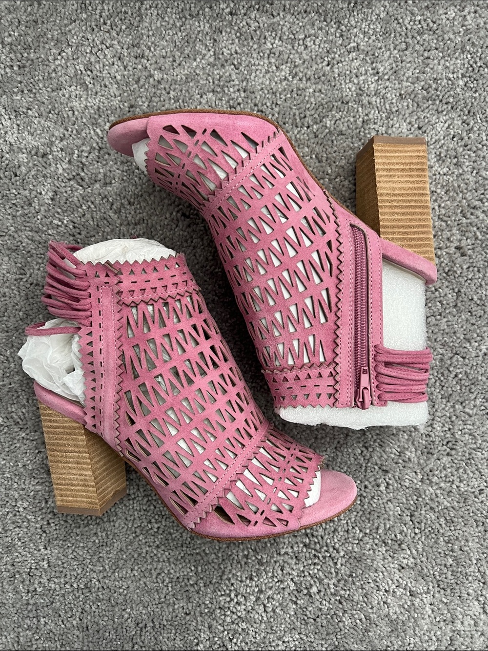 Jeffrey Campbell Pink Laser-Cut Peep-Toe Heeled Booties - Picture 3 of 6